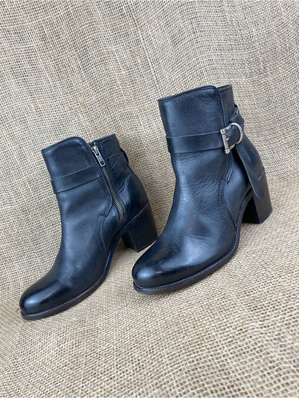 Frye Ankle Boots Booties Harness Malorie Knotted Short Black Leather Women’s 8B